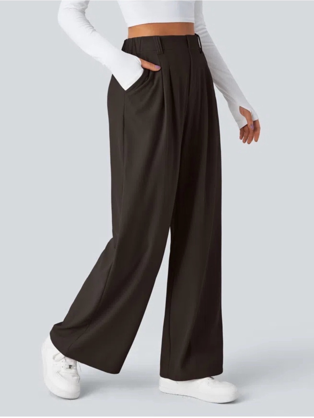 Wide Leg High-Rise Pants — Black